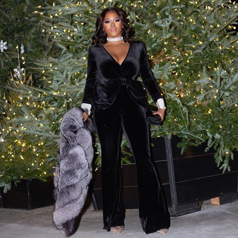 Velvet Bow & Crystal-Embellished Jumpsuit
